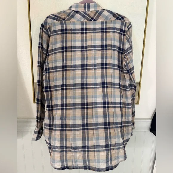 NILI LOTAN Lydia Plaid Shirt Buttondown Collar Brown Blue Tan Size L - Picture 4 of 4